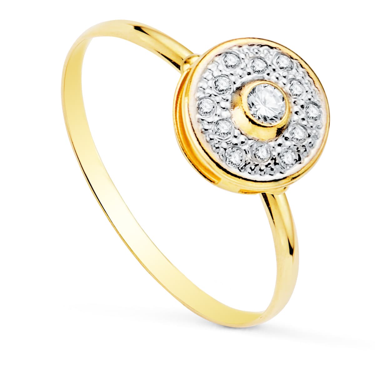 18K SORTIJA ORO BICOLOR MOTIVO REDONDO CON CIRCONITA 8 MM ANCHO CUERPO 1.2 MM
