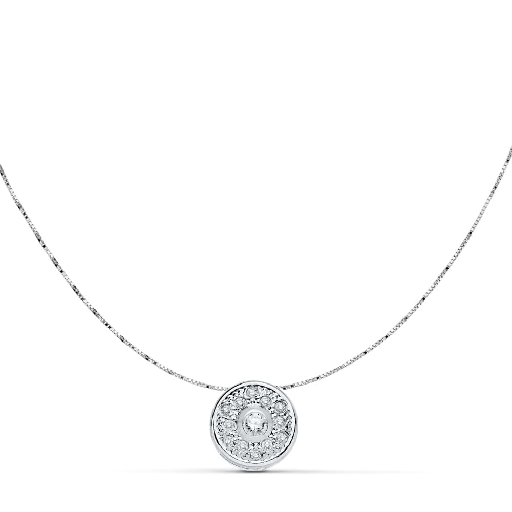 Colgante Circonita 8 mm Cadena 42 cm de oro blanco 18K