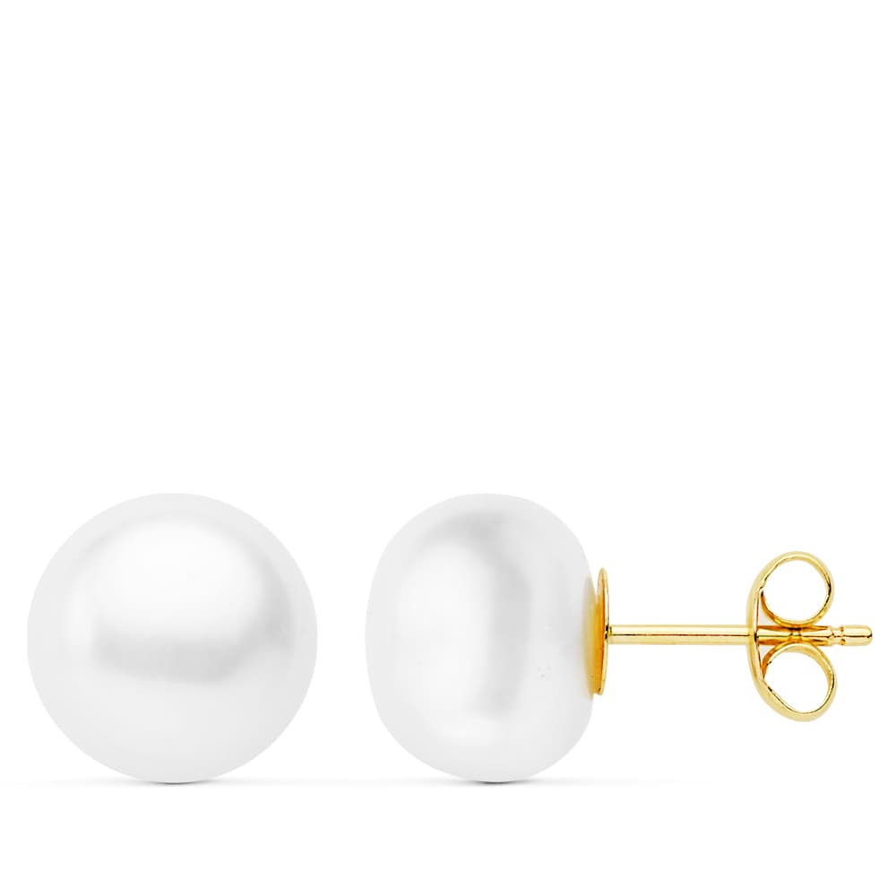 Pendientes Perlas Cultivadas Boton 9-9,5 mm de oro amarillo 18K
