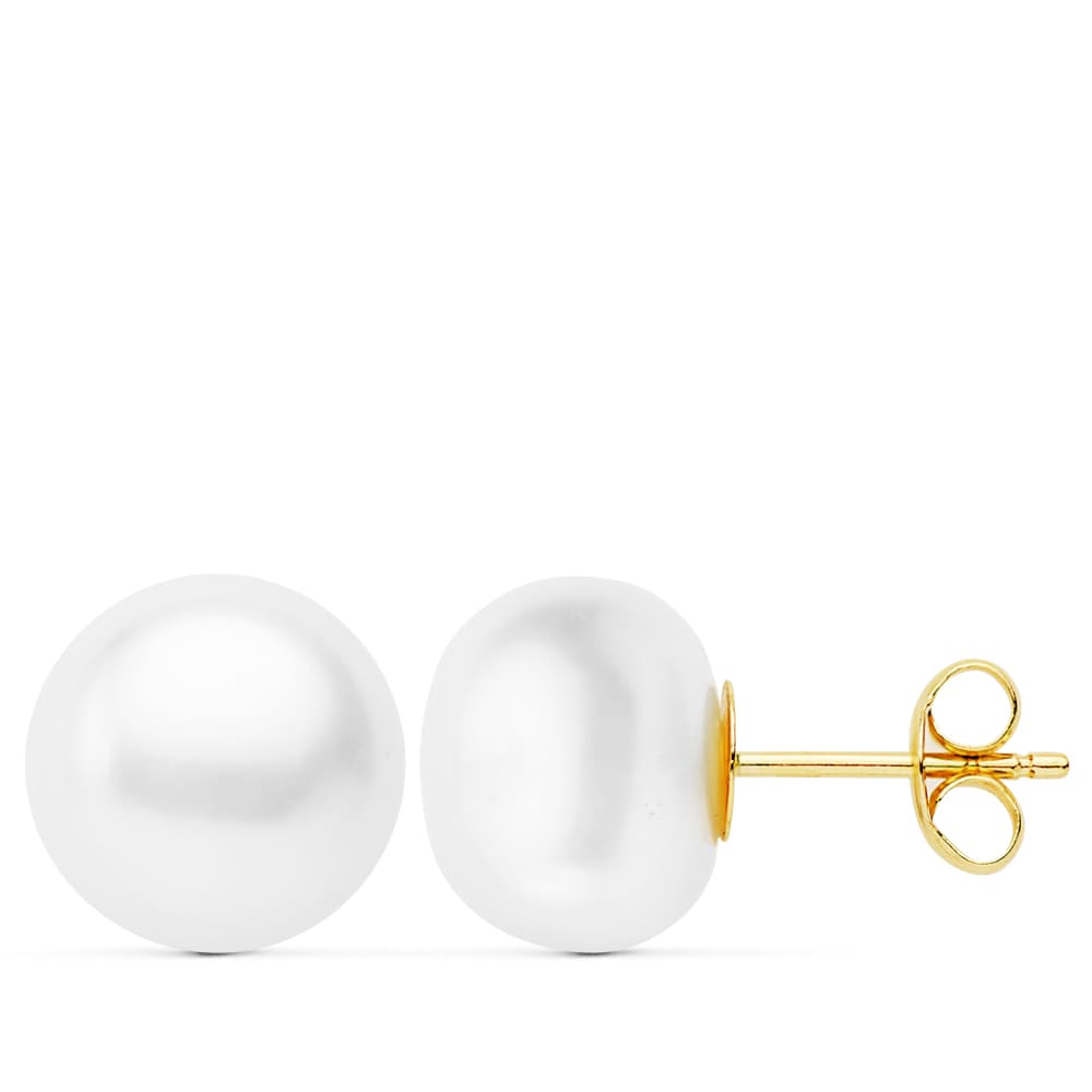 Pendientes Perla Boton 10-10,5 mm de oro amarillo 18K