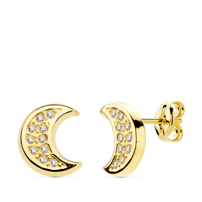 Pendientes Media Luna Amarilo Circonita 9 x 8 mm 18K
