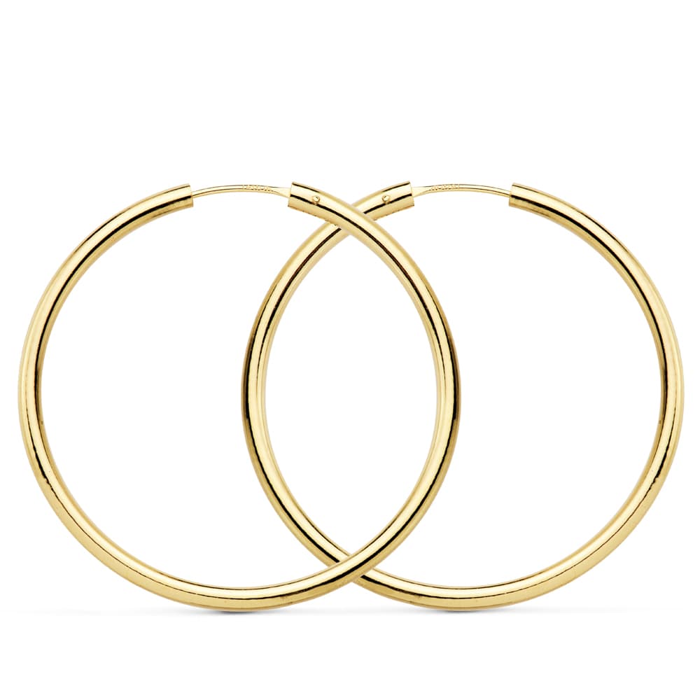 18K PENDIENTES AROS REDONDOS LISOS LIGEROS ORO AMARILLO 35X2 MM