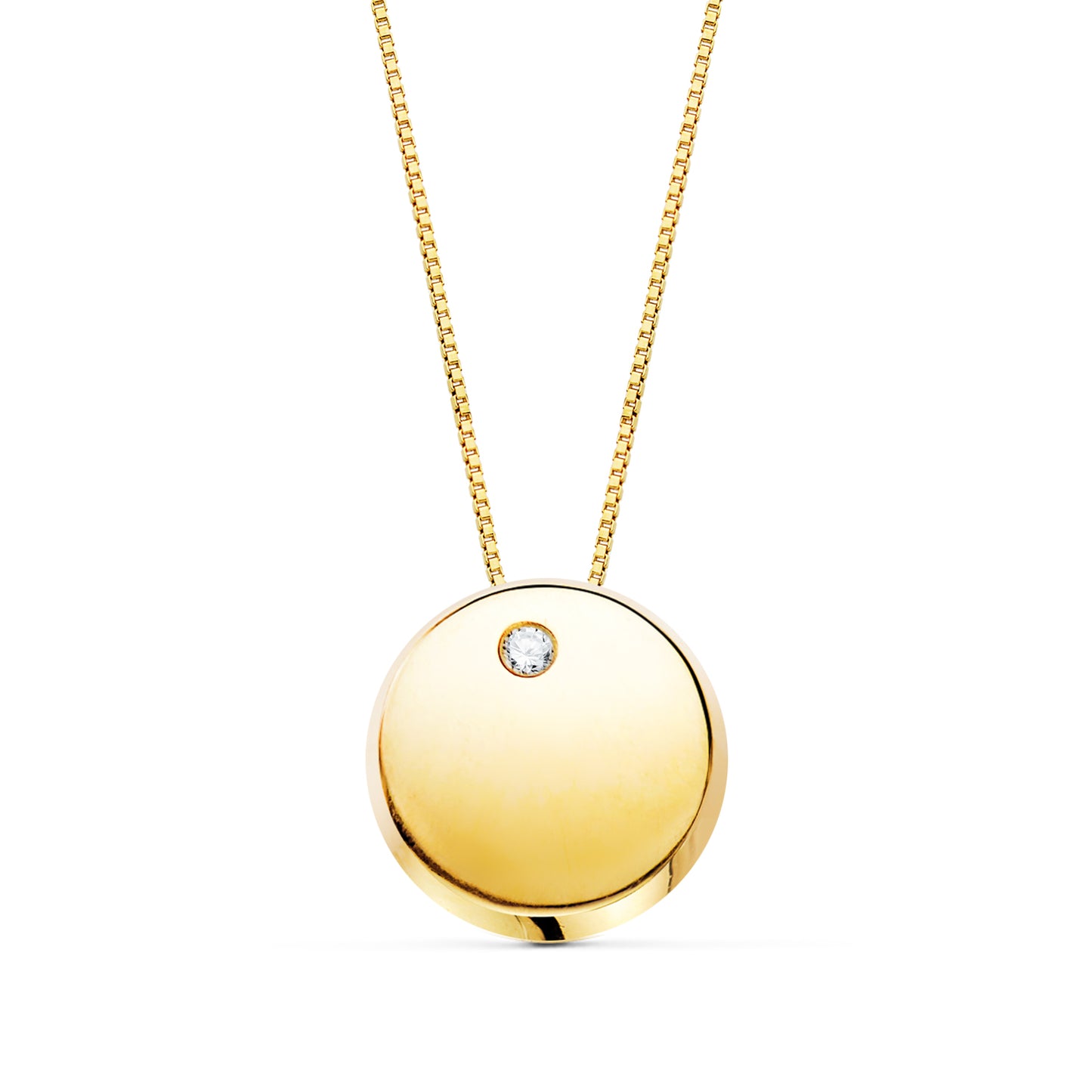 18K COLGANTE REDONDO CIRCONITA ORO AMARILLO CADENA 42CM