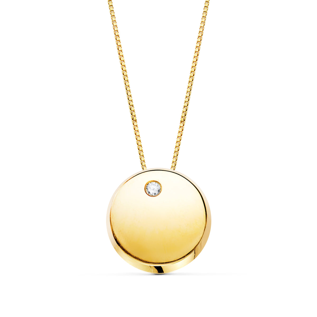 Colgante Redondo Circonita Cadena 42 cm de oro amarillo 18K