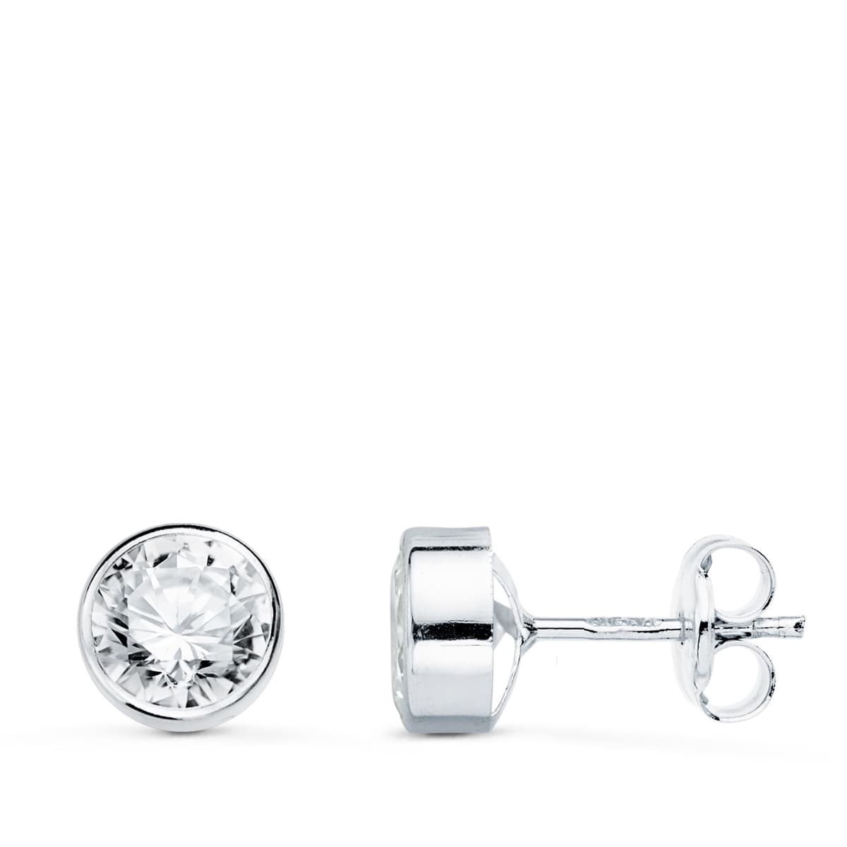 18K PENDIENTES CIRCONITA CHATON REDONDOS 7 MM ORO BLANCO PRESION