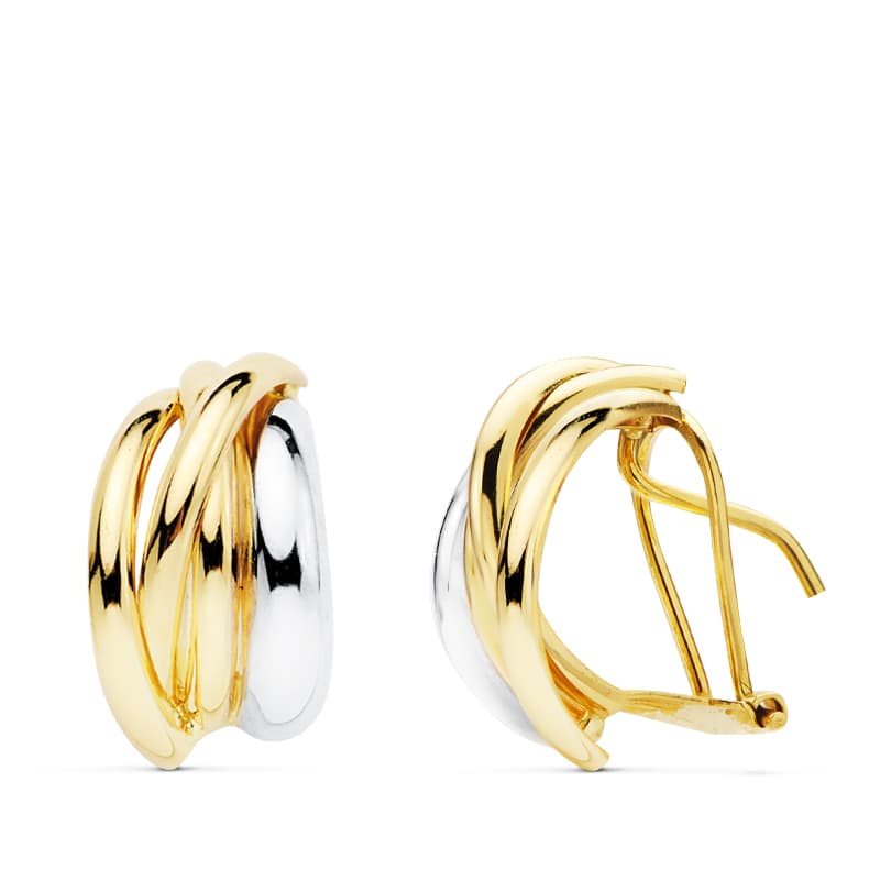 Pendientes Bicolor Bandas 14 x 8 mm 18K