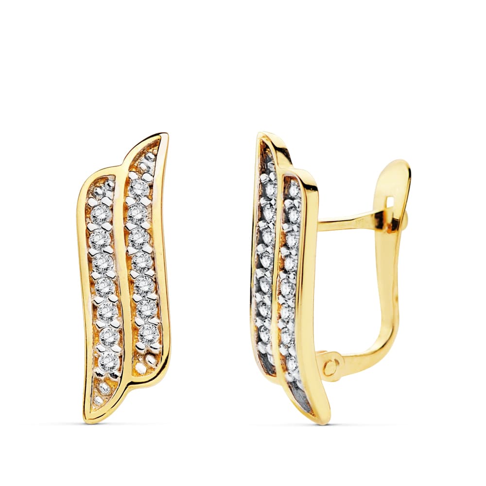 Pendientes Bandas Circonita 16 x 5 mm de oro amarillo 18K
