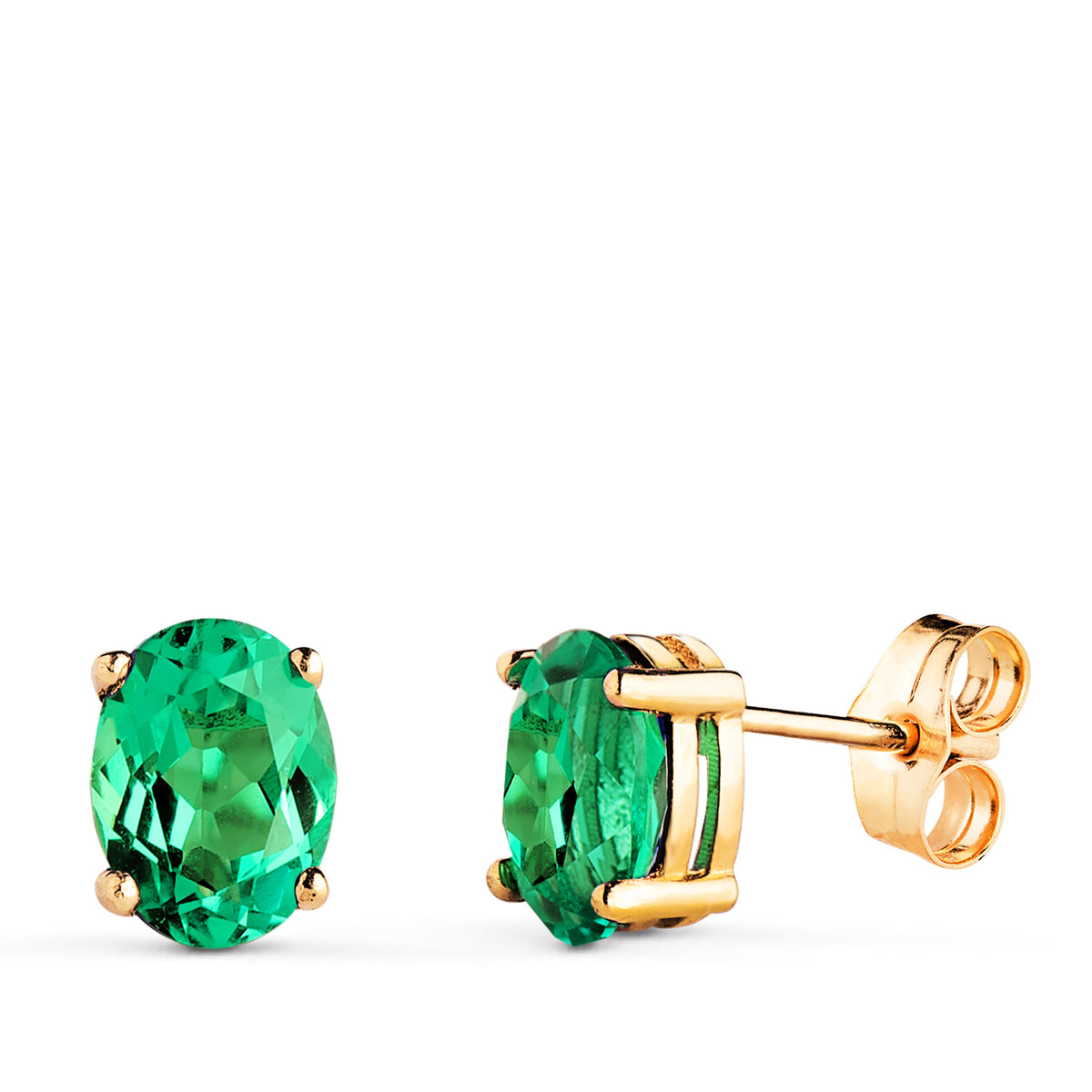 Pendientes Esmeralda Recristalizada 7 x 5 mm 1,58 Qt. presión de oro amarillo 18K