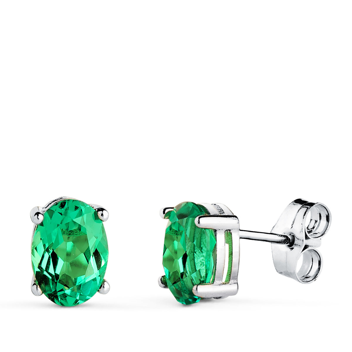 Pendientes Esmeralda Recristalizada 7 x 5 mm 1,58 Qt. de oro blanco 18K