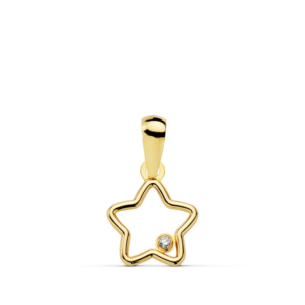 18K COLGANTE ORO AMARILLO AMULETO ESTRELLA CIRCONITA 9X9 MM