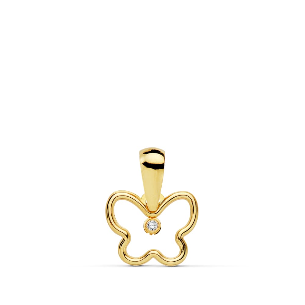 Colgante Amuleto Mini Mariposa Circonita 9 x 8 mm de oro amarillo 18K