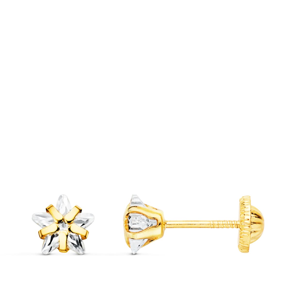 Pendientes Circonita Estrella 5 x 5 mm Cierre Tuerca de oro amarillo 18K