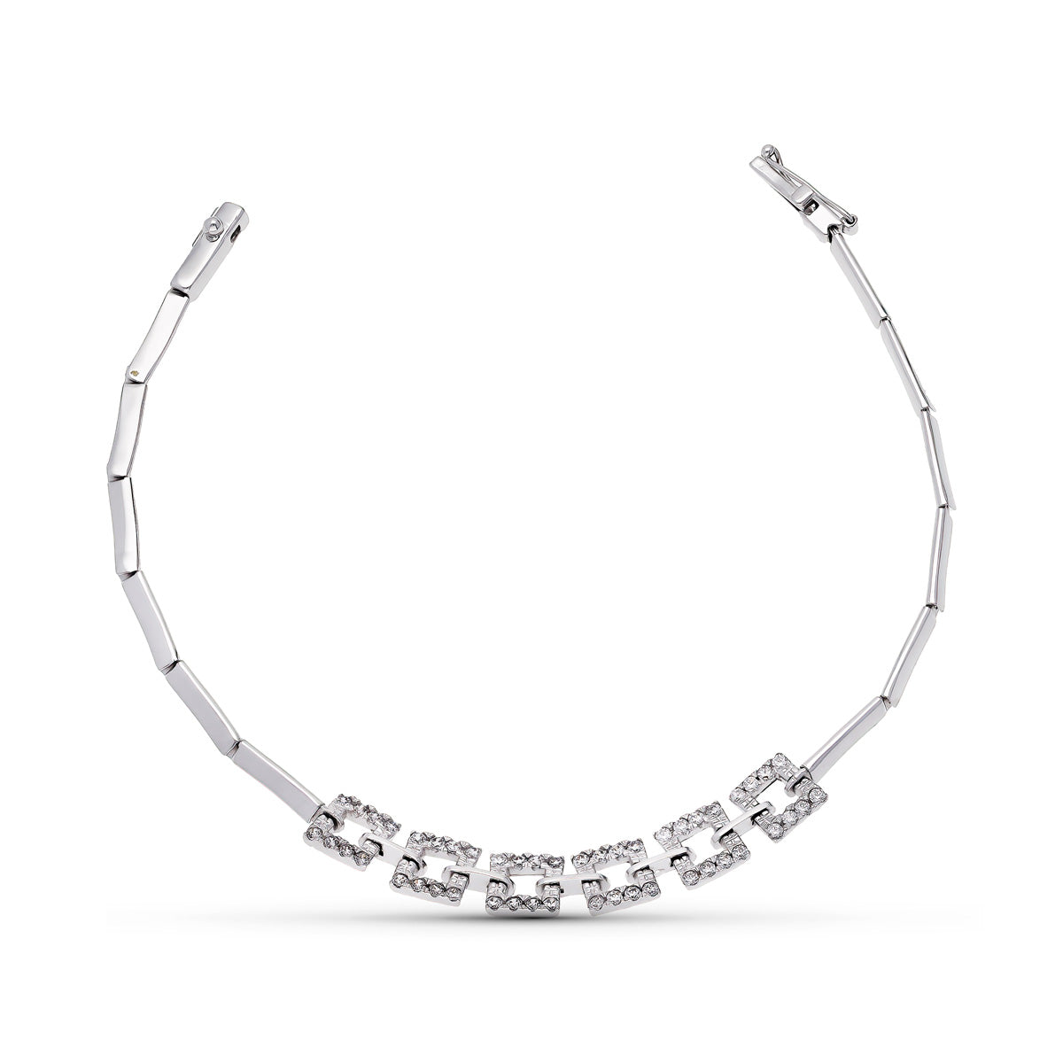 Pulsera Cuadrados Circonitas de oro blanco 18K