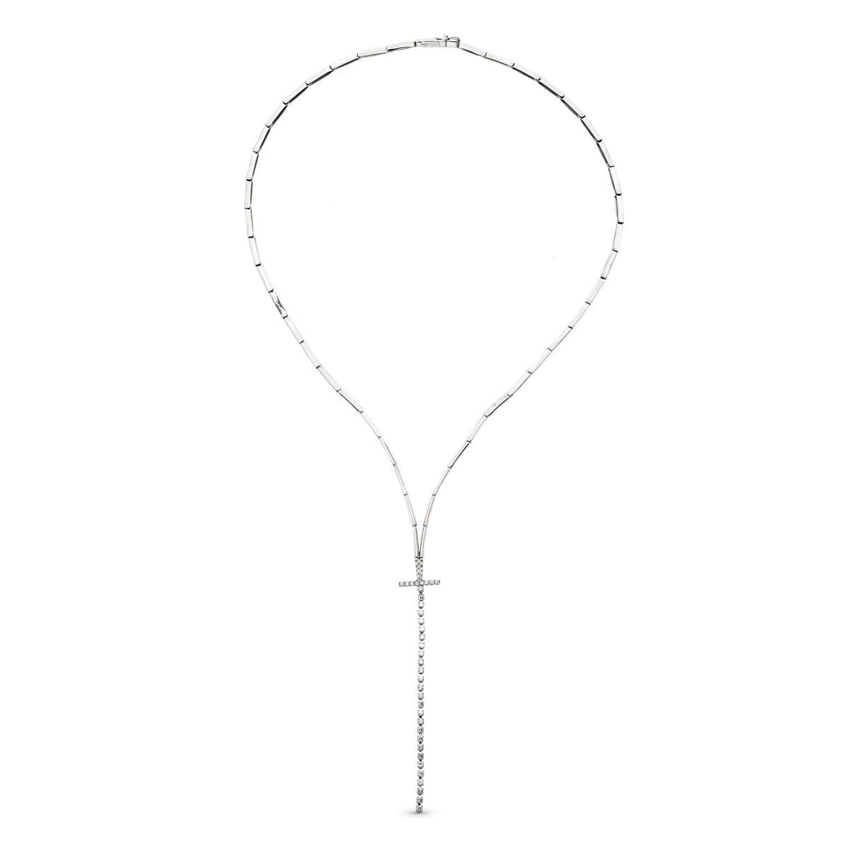 18K GARGANTILLA ORO BLANCO CRUZ CON CIRCONITAS