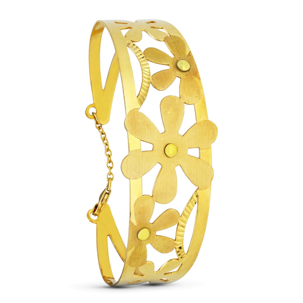 Pulsera Flores Laser de oro amarillo 18K