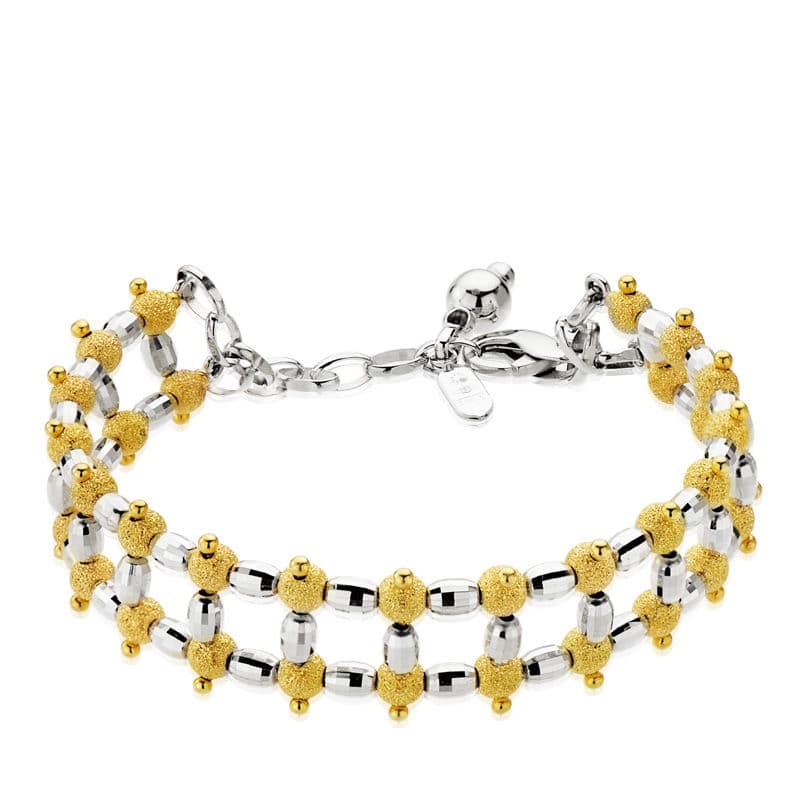 Pulsera Bicolor Bolitas 20 cm 18K