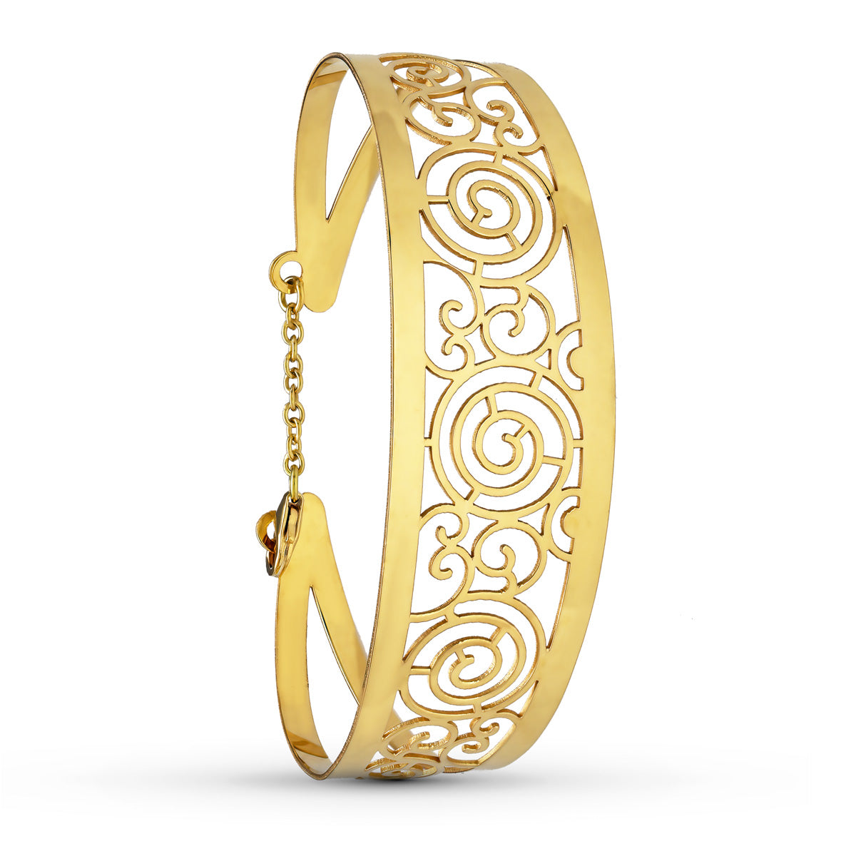 Pulsera Rigida Calada Motivos Medida Interior 62 x 55 mm Ancho Total 20 mm de oro amarillo 18K
