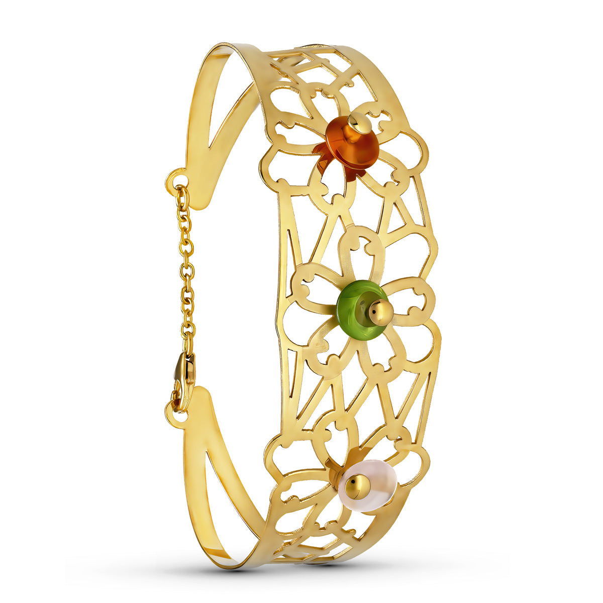 Pulsera Rigida Flores Rigida 21 mm de oro amarillo 18K