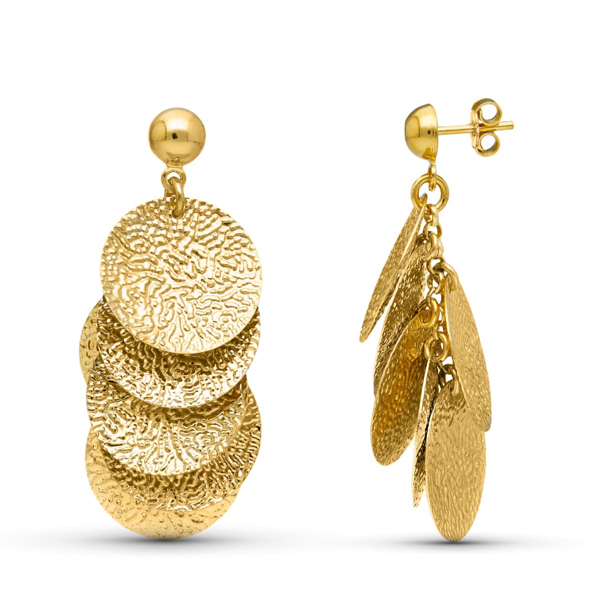 Pendientes Circulos Labrados de oro amarillo 18K