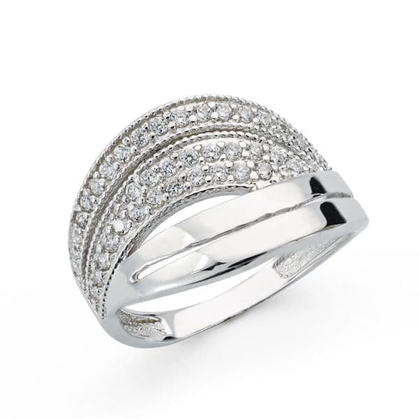 18K SORTIJA ORO BLANCO CON CIRCONITAS. ANCHO: 14 MM