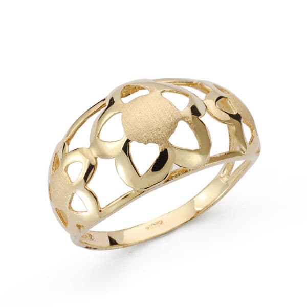 18K SORTIJA ORO AMARILLO CALADO CON FLORES MATE Y BRILLO. ANCHO: 11MM