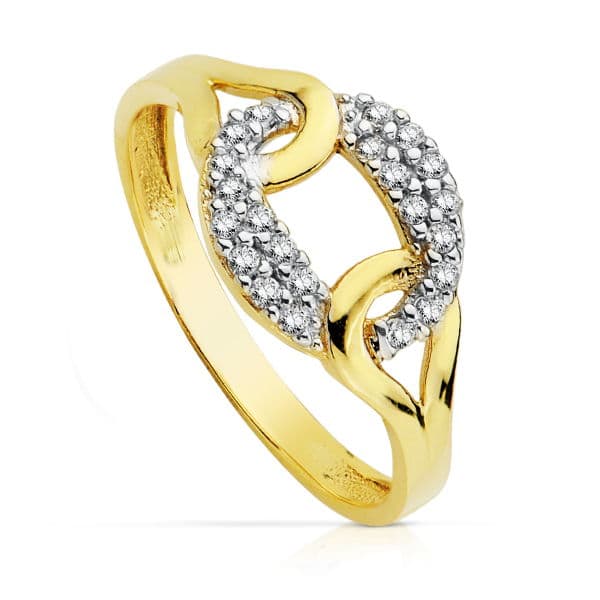 Sortija Bicolor con Circonitas. 18K