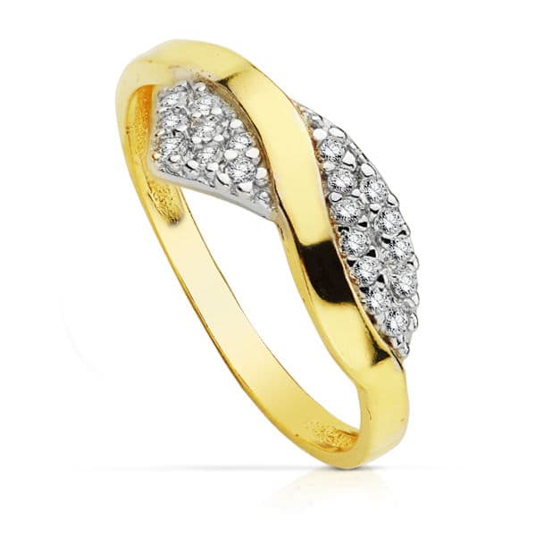 18K SORTIJA ORO BICOLOR CON CIRCONITAS. ANCHO: 7 MM