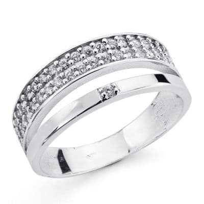 9K SORTIJA ORO BLANCO DOS BANDAS CON CIRCONITAS. ANCHO: 7 MM