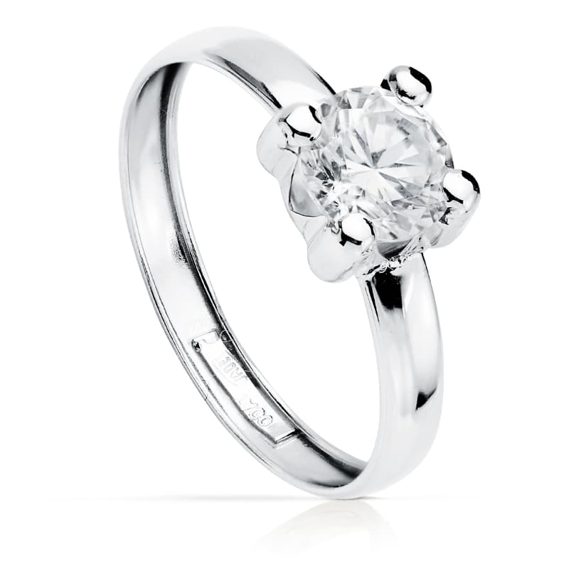 Solitario Circonita 6 x 6 mm de oro blanco 18K