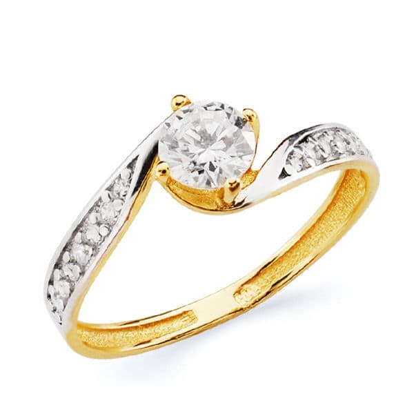 Solitario Bicolor Cuerpo con Circonita y 4 Garras con Circonita de 5 mm 18K