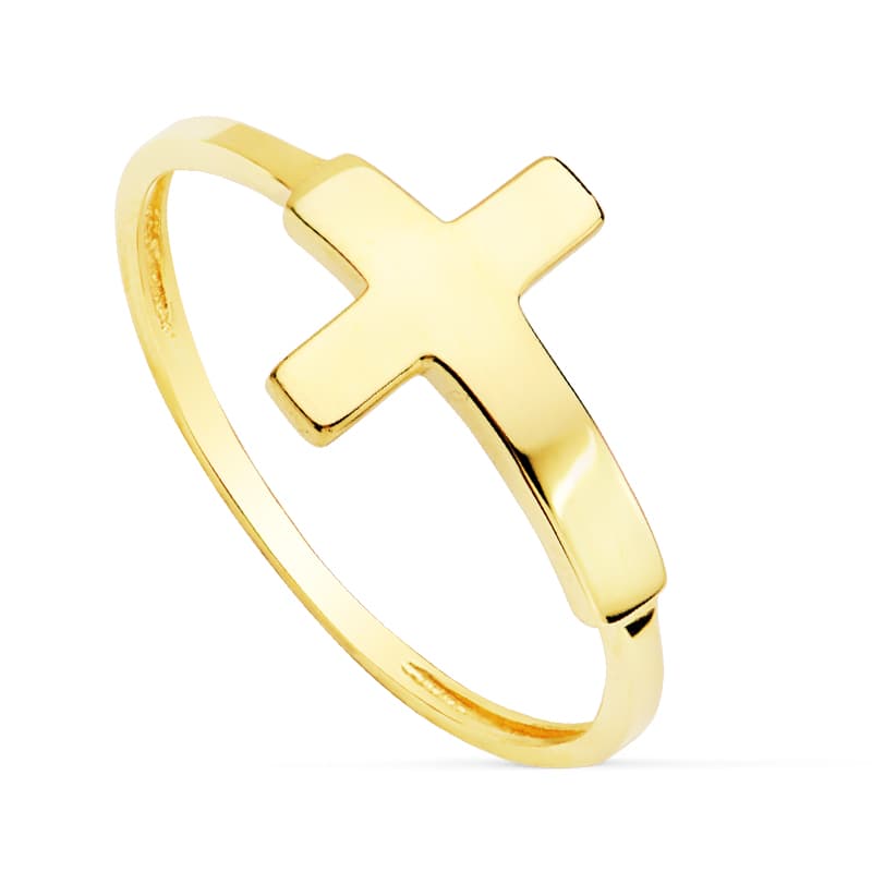 18K SORTIJA ORO AMARILLO CON CRUZ LISA DE 13 X 9 MM. ANCHO CUERPO: 1,2MM