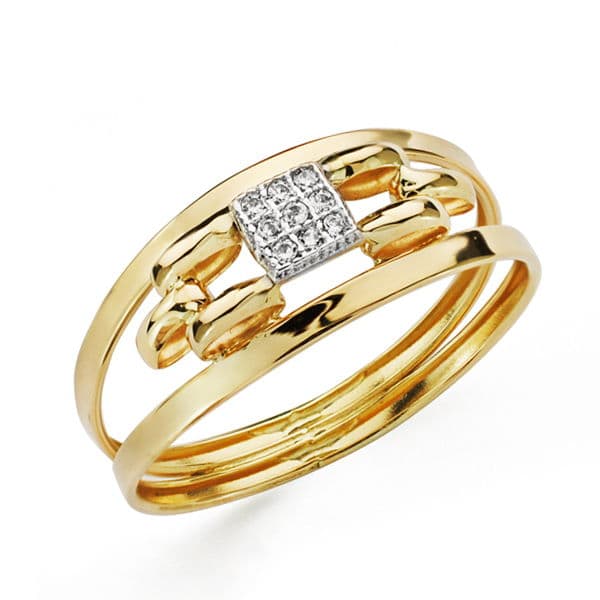 18K SORTIJA ORO BICOLOR DOS CUERPOS CON CIRCONITAS. ANCHO: 8 MM