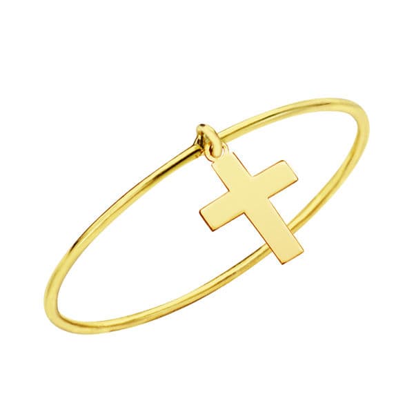 Sortija Or Omarillo Aro Liso Ancho 0,5 mm con Colgante de Cruz 7,5 x 5 mm 18K