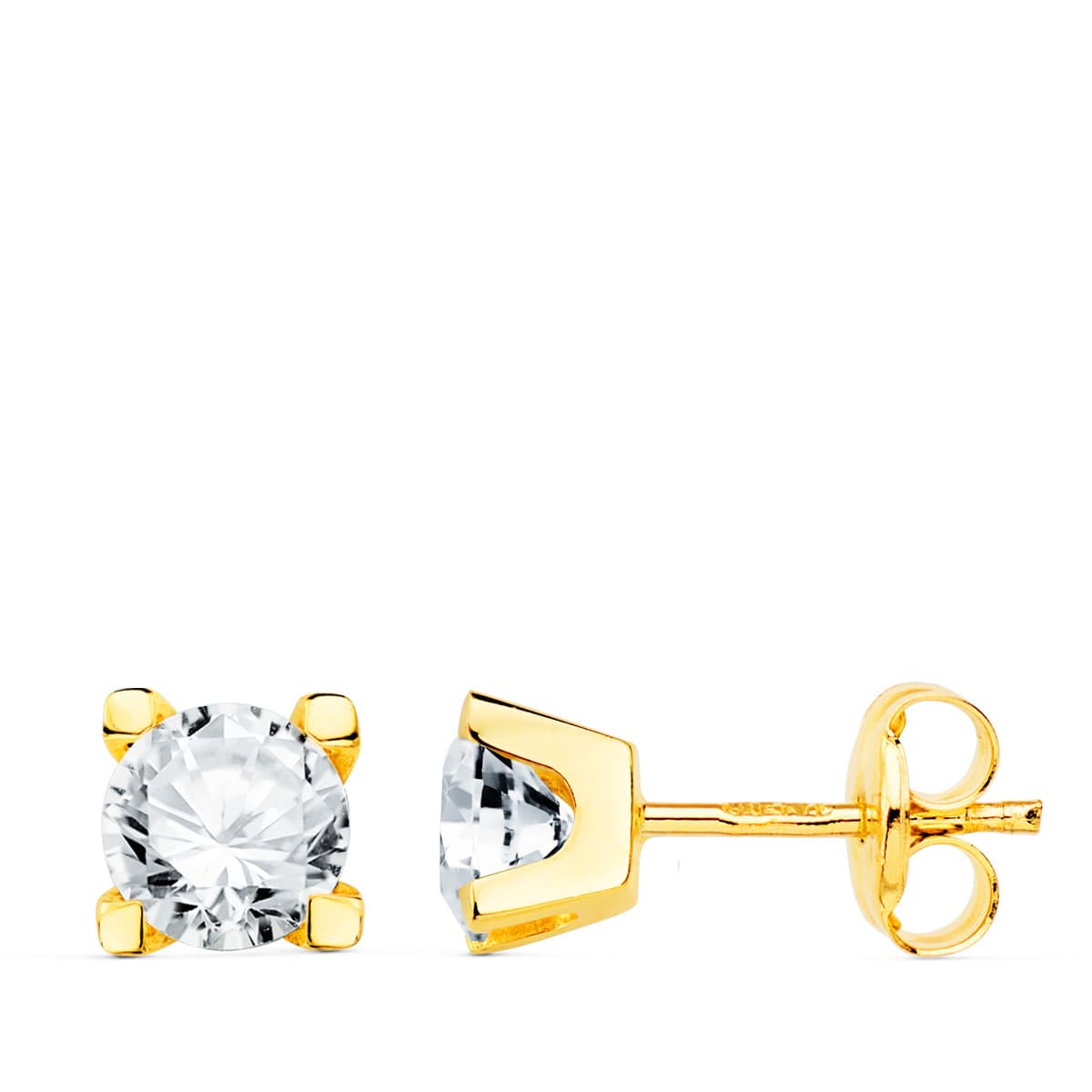 Pendientes Circonita 5 mm 4 Garras de oro amarillo 18K