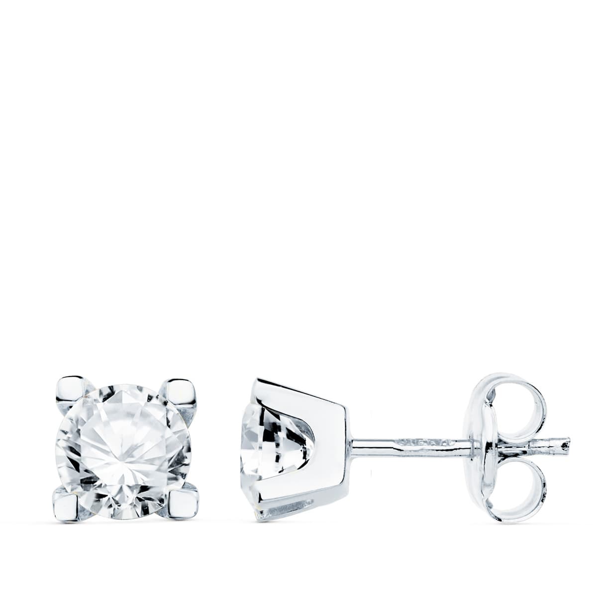 Pendientes Circonita 5 mm 4 Garras de oro blanco 18K