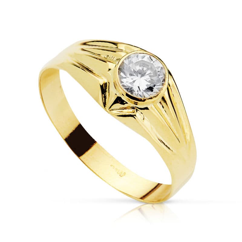 Solitario Hueco con circonita en Bocel de 5 mm de oro amarillo 18K
