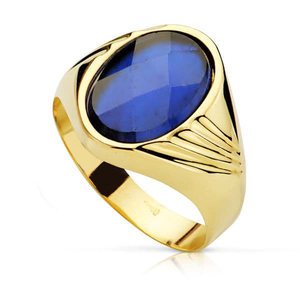 Sello Hueco Piedra Oval Zafiro Spinel.14 x 10 mm de oro amarillo 18K