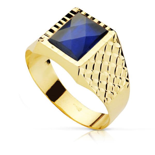 Sello Caballero Piedra Zafiro Spinel 10 x 8 mm de oro amarillo 18K