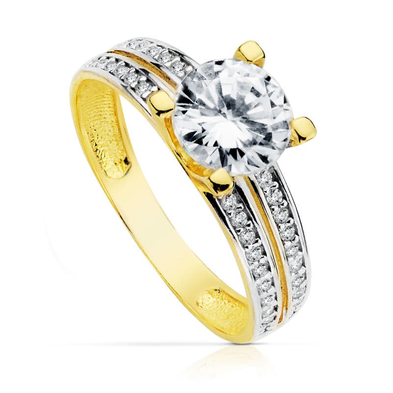 Solitario 7 mm Bicolor Circonitas 18K