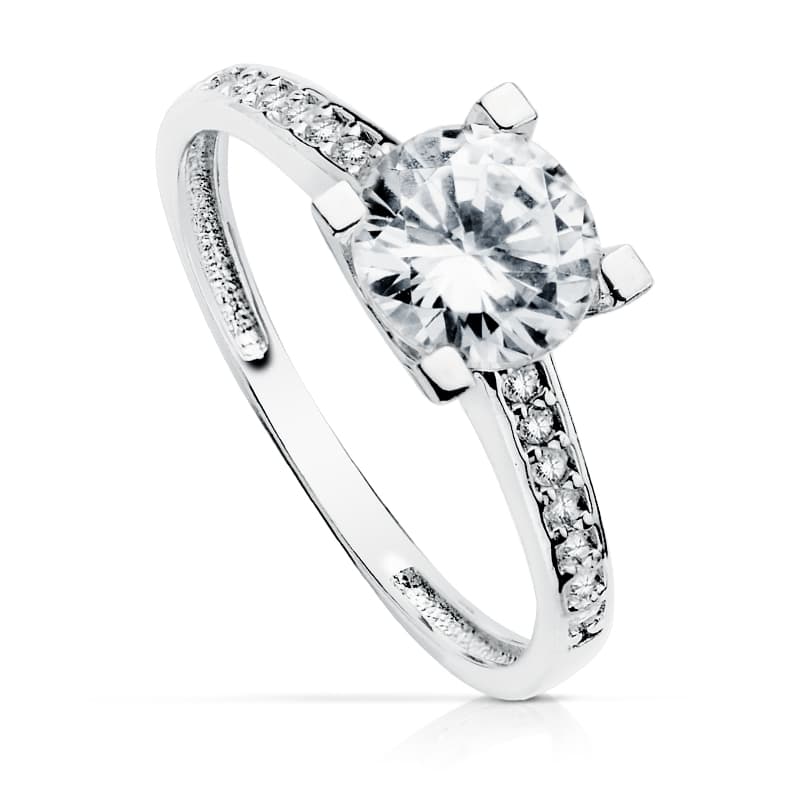 Solitario con Circonita y 4 Garras con Circonita 7 mm de oro blanco 18K