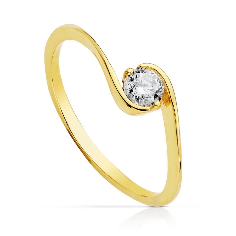 Solitario Cuerpo Cruzado con Circonita 4 mm de oro amarillo 18K