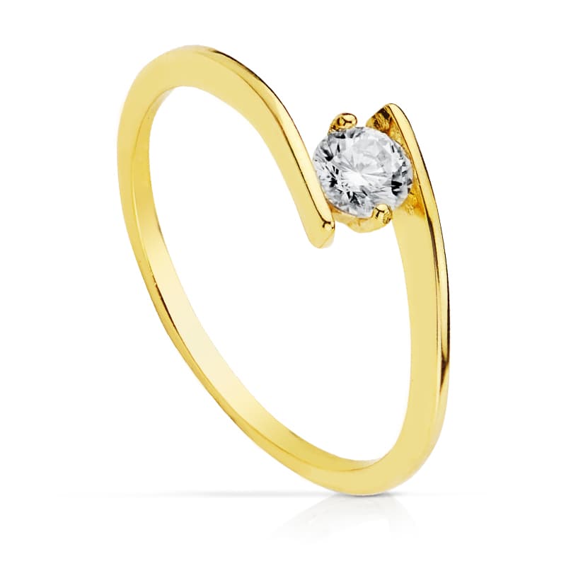 Solitario Cuerpo Cruzado Circonita de 4 mm de oro amarillo 18K