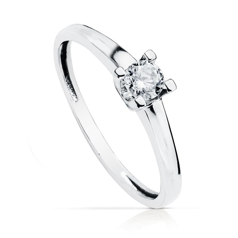 Solitario 4 Garras con Circonita de 4 mm de oro blanco 18K