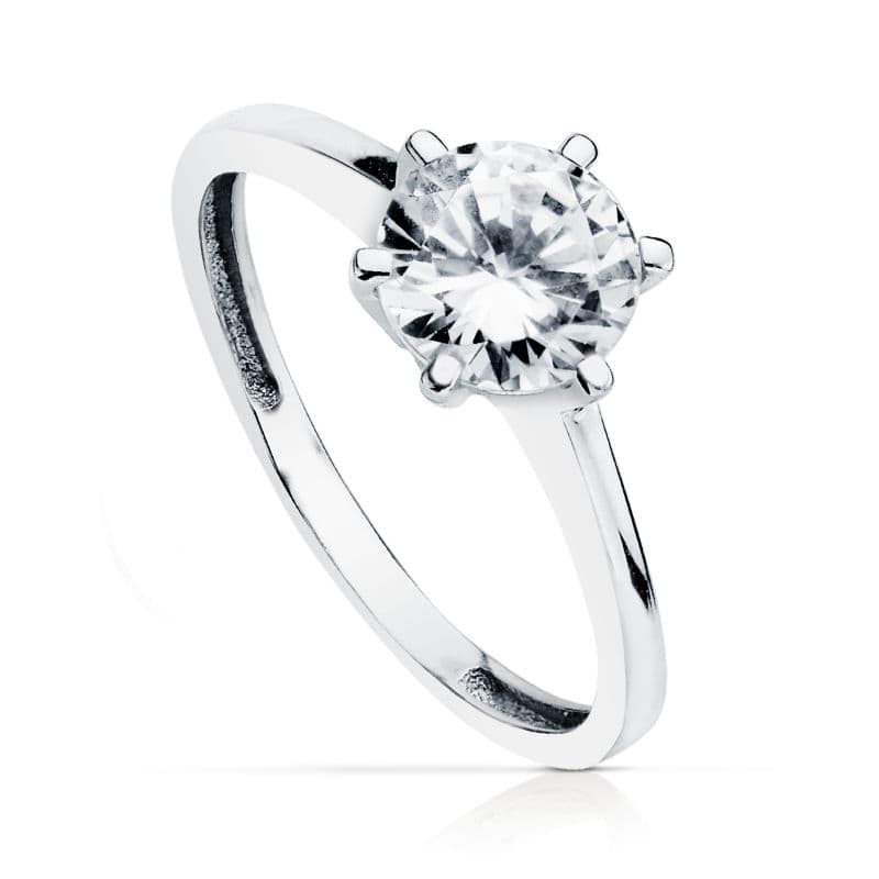 18K SOLITARIO ORO BLANCO CON CIRCONITA DE 7 MM EN 6 GARRAS