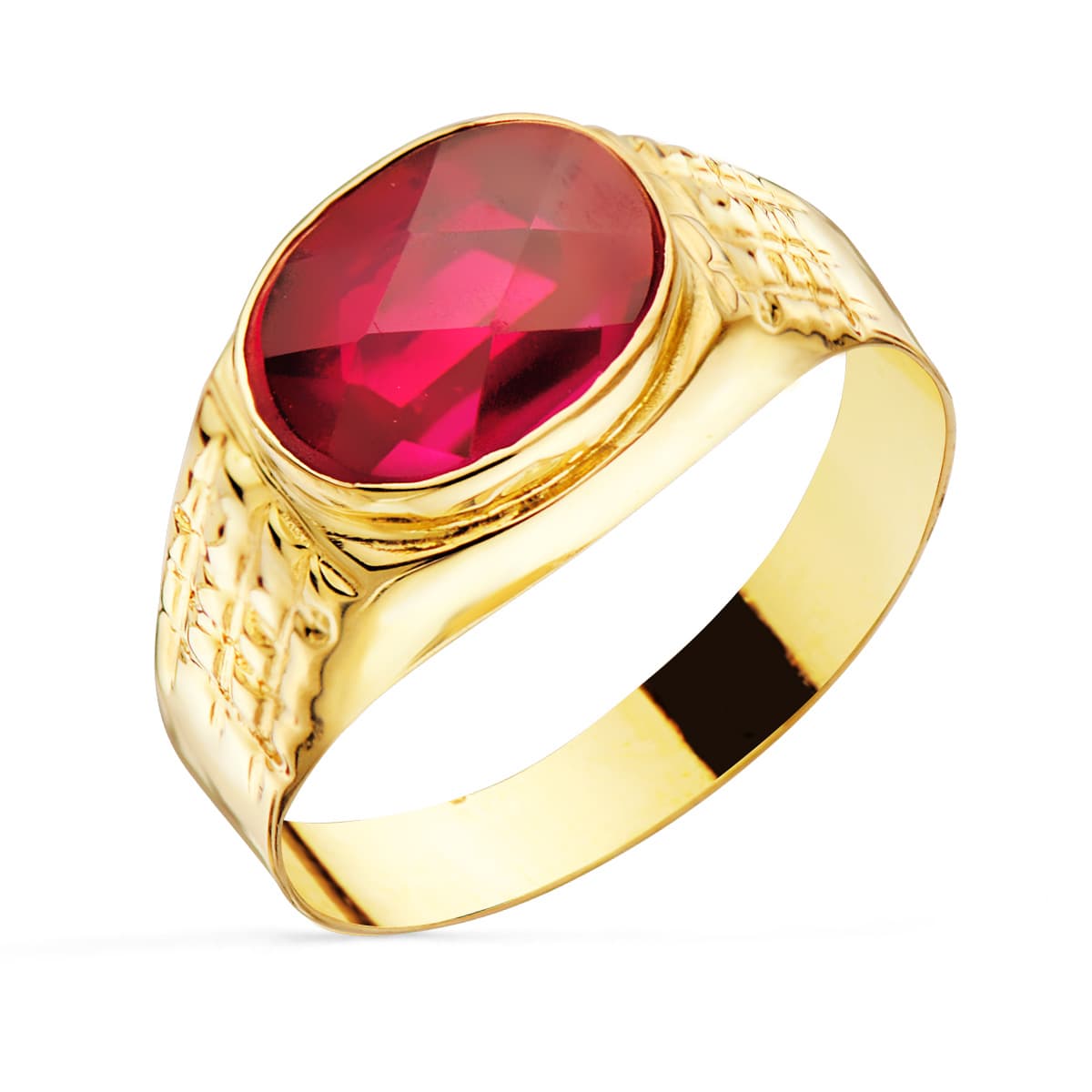 Sello con Piedra Rubí Spinel 10 x 8 mm Lateral Tallado de oro amarillo 18K