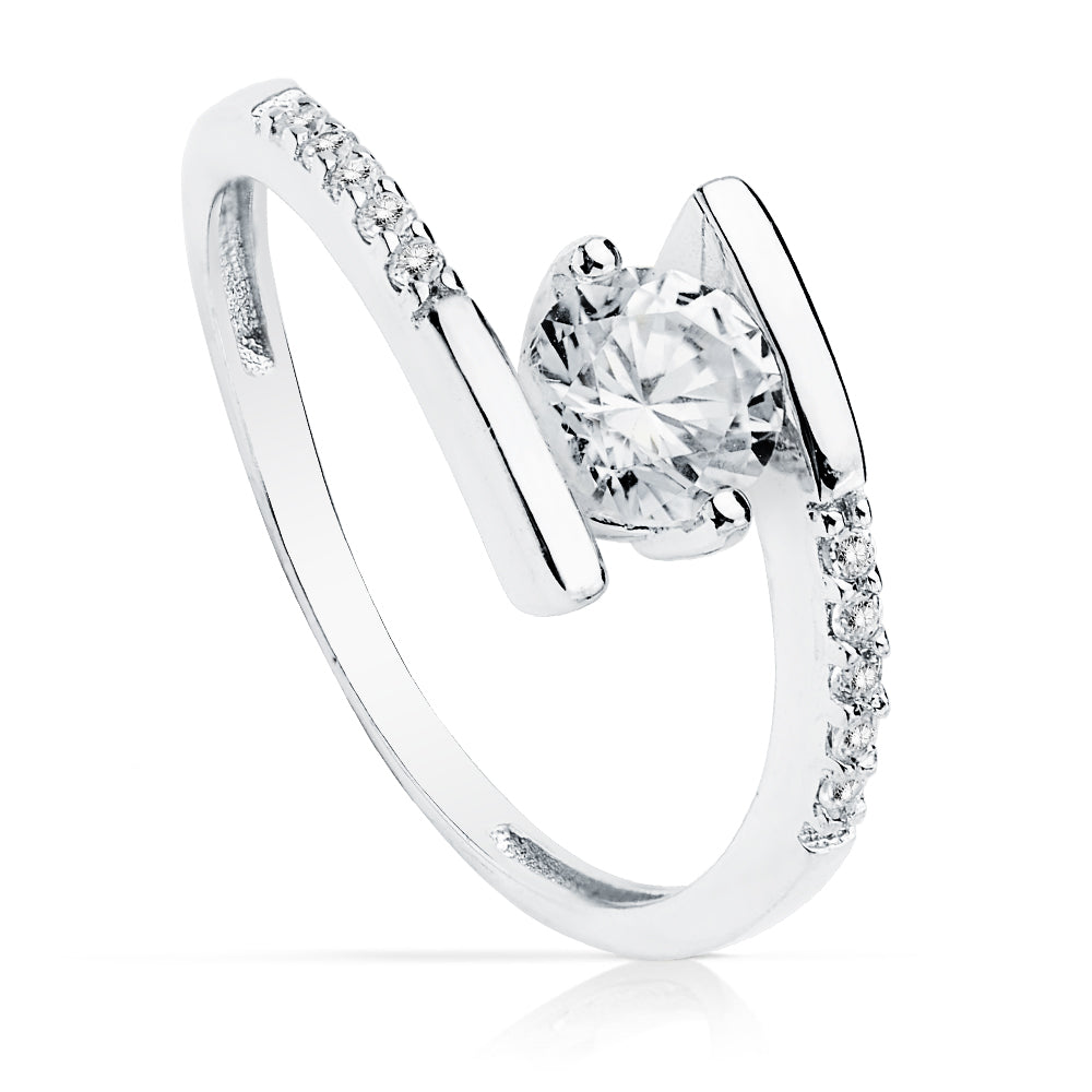 Solitario Cruzado con Circonita 5,5 mm de oro blanco 18K