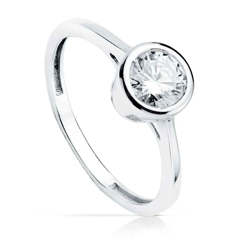 Solitario con Circonita 5,5 mm de oro blanco 18K
