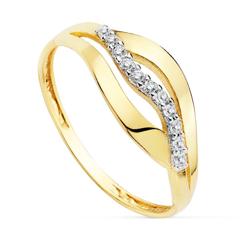 18K SORTIJA ORO BICOLOR CIRCONITAS. ANCHO: 8 MM