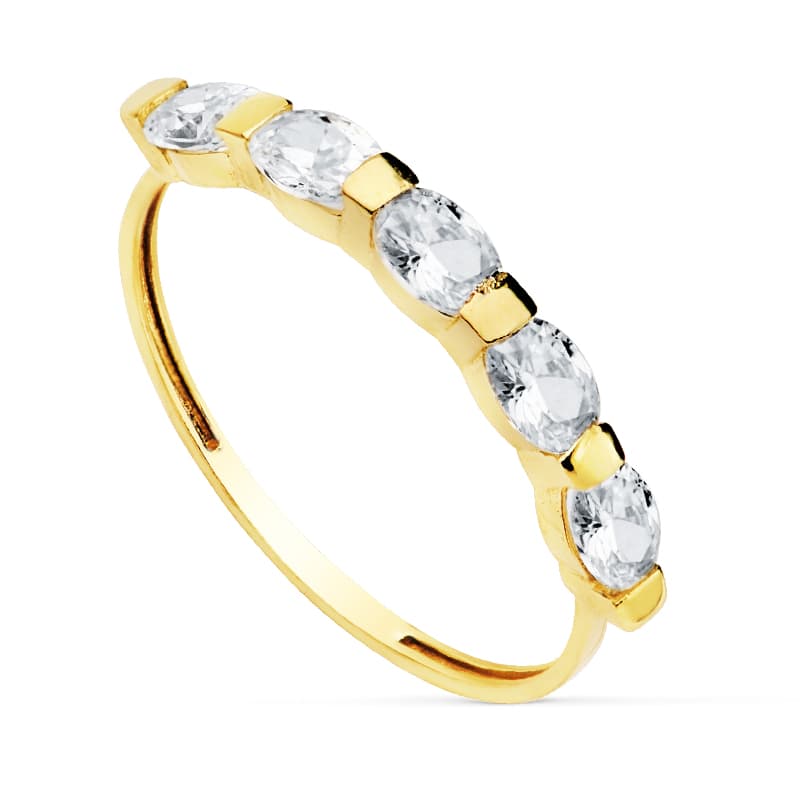 Sortija 5 Piedras Ovales 4 x 3 mm de oro amarillo 18K