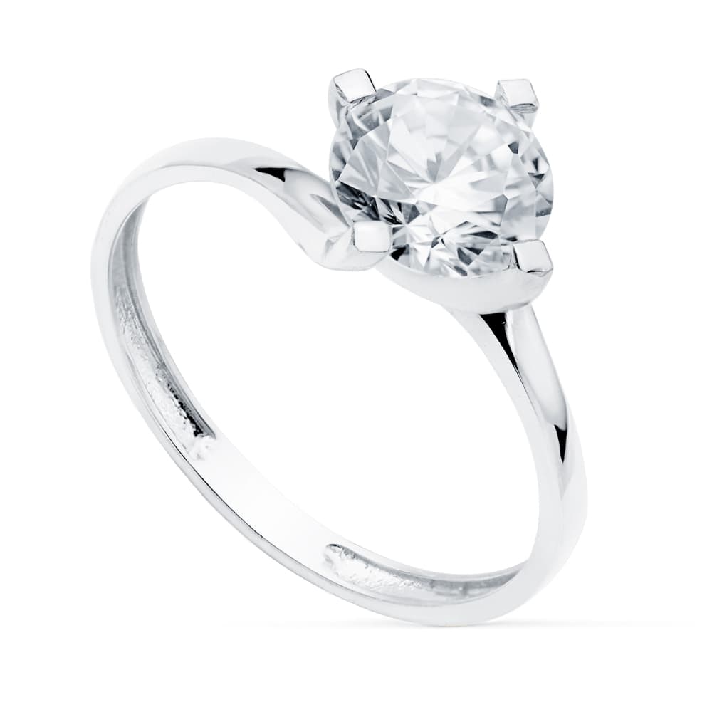 18K SOLITARIO ORO BLANCO CON 4 GARRAS Y CIRCONITA DE 7 MM